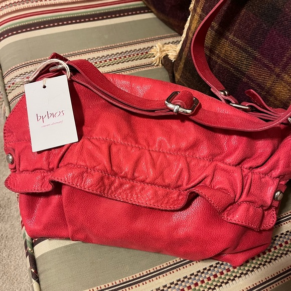 Bybios Italian Red Purse Handbag Soft Leather Crossbody - Picture 1 of 14